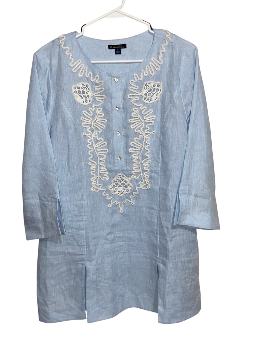 Brooks Brothers Top Womens Size 12 Linen Embroidered Tunic Shirt Coastal Preppy